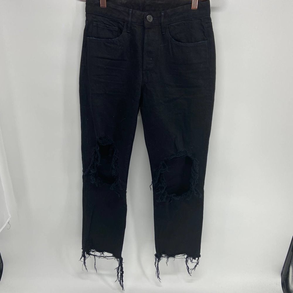 3x1 High Rise Button Fly Distressed Black Boyfriend Jeans SAMPLE Women's 26